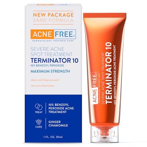 AcneFree Terminator 10 Acne Spot Treatment with Benzoyl Peroxide 10% Maximum Strength Acne Cream Treatment, 1…