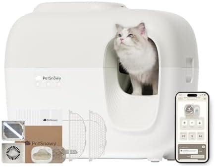 PetSnowy Self-Cleaning Automatic Cat Litter Box with Odor Control TiO2 System, Robot Litter Box with…