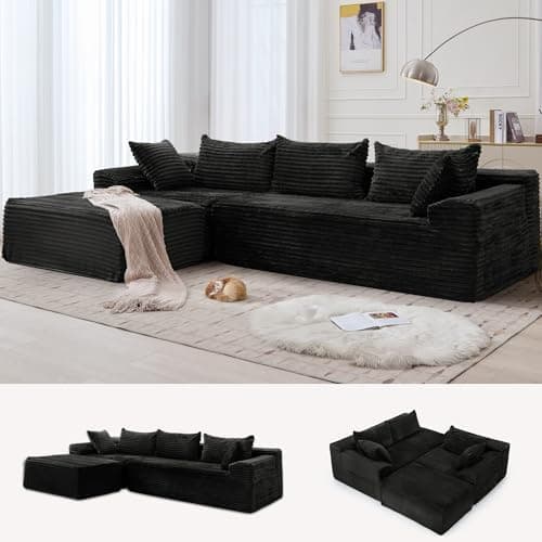 Korser 110" L-Shaped Modular Sectional Sofa with Chaise, Boneless Comfy Corduroy Fluffy Couch with Deep Seat…