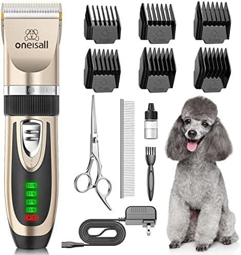 oneisall Dog Clippers Low Noise, 2-Speed Quiet Dog Grooming Kit Rechargeable Cordless Pet Hair Clipper Trimmer Shaver for Small…