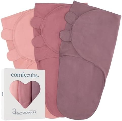 Comfy Cubs Easy Swaddle Blanket, 3 Pack - 100% Cotton Newborn Wrap, Small for 0-3 Months Infants, Breathable…