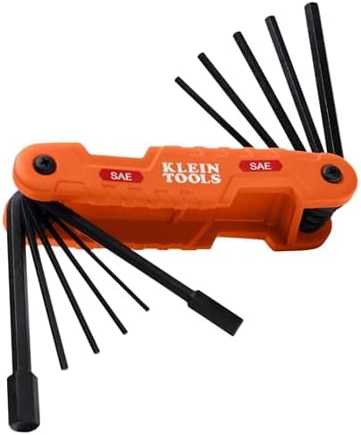 Klein Tools 70550 Hex Wrench Key Set, 11 SAE Sizes, Heavy Duty Folding Allen Wrench Tool with Extra Long Hex Keys