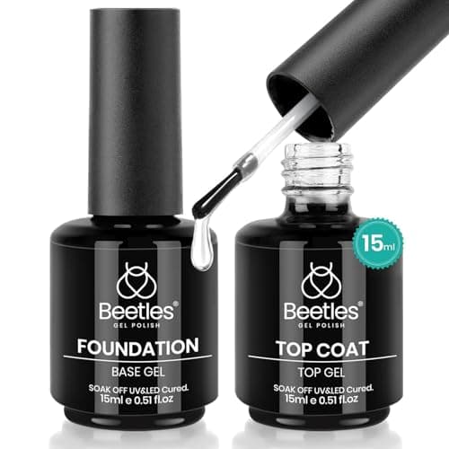 Beetles 2 Pcs 15ml No Wipe Gel Top Coat and Base Coat Set - Shine Finish and Long Lasting Soak Off LED Nail…
