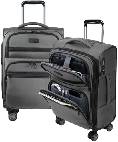 KROSER Softside Expandable Carry On Luggage with Front Business Pockets,20 Inch Suitcases with Spinner Wheels…