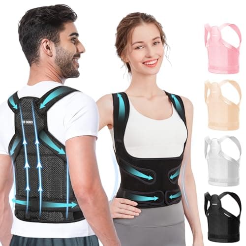 Fit Geno Back Brace Posture Corrector for Women and Men, Shoulder Straightener, Adjustable Full Back Support…