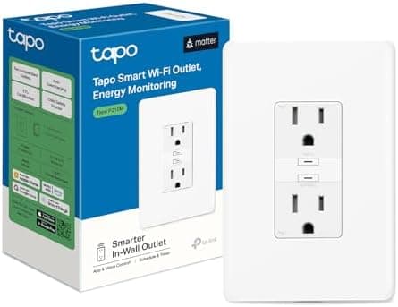 Tapo Smart Plug, Wi-Fi in-Wall Outlet, Matter Compatible, Energy Monitoring, 15A/1800W Max, Works with Alexa…