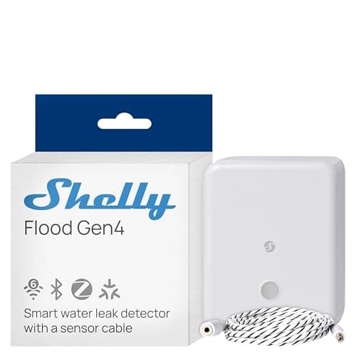 Shelly Flood Gen4, WiFi, Bluetooth, Zigbee, Matter Smart Flood Sensor with Leak Sensor Cable, Alexa…