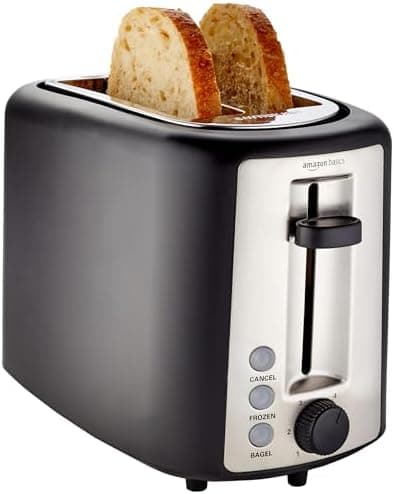 Amazon Basics 2 Slice Toaster, Extra Wide Slots for Bagels, 6 Browning Settings, Removable Crumb Tray, Defrost/Cancel/Bagel…