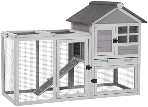 Aivituvin Rabbit Hutch Indoor Outdoor 51.6''L Chicken Coop Bunny Cage with Run,Guinea Pig House Pull Out Upper Tray (51.6" L x…