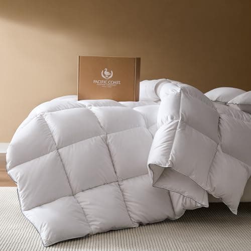 Pacific Coast Goose Feather Down Fiber Comforters Queen Size, Extra Fluffy White Duvet Insert, Ultra-Soft…