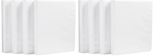 Amazon Basics 3-Ring Binder with Round Rings and Interior Pockets, 1-Inch, White, 8-Pack