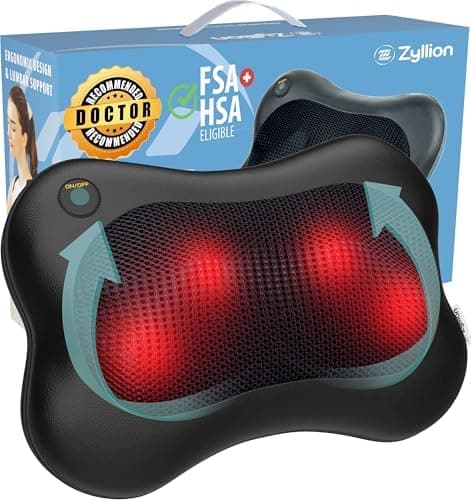 Zyllion Shiatsu Back and Neck Massager with Heat - 3D Electric Kneading Deep Tissue Massage Pillow for Muscle Pain Relief, Black…