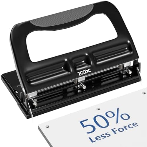 XOOL 3 Hole Punch, Heavy Duty Metal Hole Puncher for 2 or 3 Holes, 9/32" 7mm Hole Diameter, 40-Sheet…