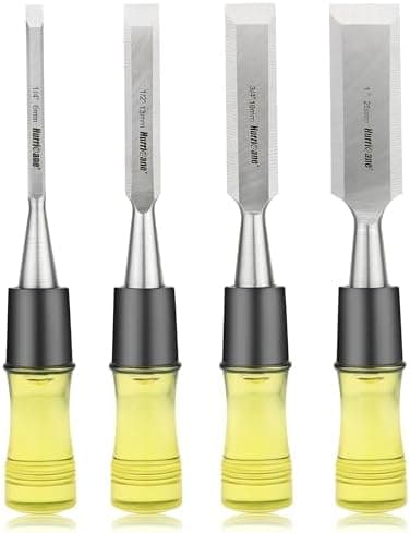 HURRICANE 4 Piece Wood Chisel Set for Woodworking. CR-V Steel Beveled Edge Blades with Safety Caps. Durable PVC High Impact…
