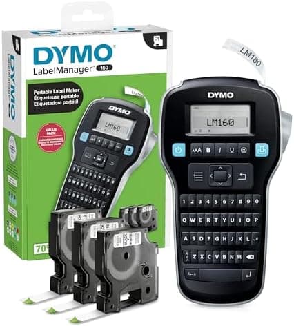DYMO LabelManager 160 Label Maker Bundle with 3 D1 Label Cassettes, Portable Handheld, QWERTY Keyboard, One-Touch Smart Keys…