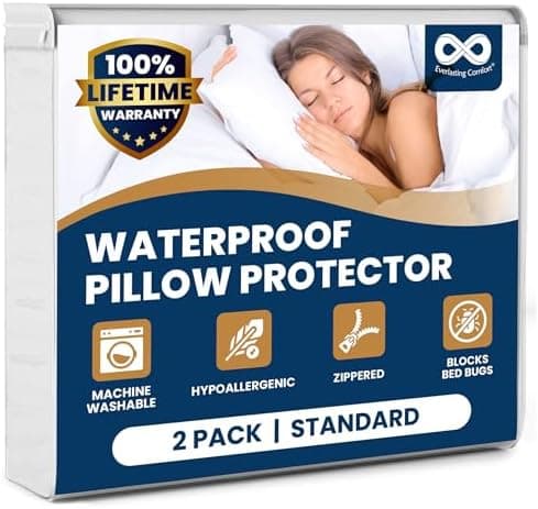 100% Stain Resistant & Waterproof Standard Size Pillow Protectors with Zipper Set of 2 - Bed Bug & Dust Mite…