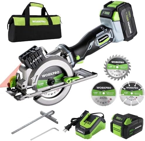 WORKPRO 20V Cordless Mini Circular Saw, 4-1/2" Compact Wireless Circular Saw 4.0Ah Battery, Fast Charger, 3 Blades, 4500RPM…