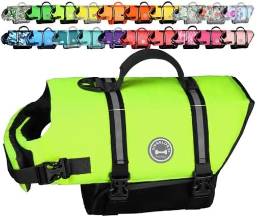 VIVAGLORY Rip Stop Dog Life Vest, Swimming Vest with Handle, Buoyancy for Doggy Puppy, Dog Life Jacket for Swimming & Boating, M…