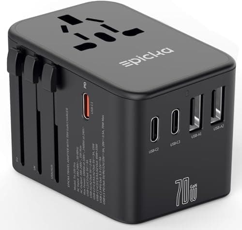 EPICKA Universal Travel Adapter, GaN International Plug Adapter with 3 USB-C 70W PD Fast Charging & 2 USB-A…