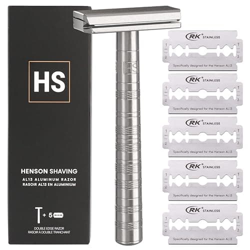 Henson Shaving Razor - Aluminum Double Edge Safety Razor with 5 Spare Blades - 30° Angled Precision With…