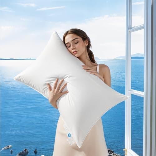 Canadian Luxury Goose Down Pillow Queen Size - 900 Fill Power, 100% Cotton with Teflon Shell- Ultra Comfort…