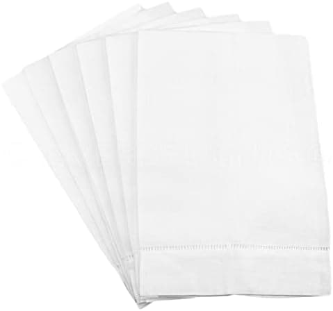 CleverDelights White Linen Hemstitched Hand Towels - 6 Pack - 14" x 22" - Fingertip Towel