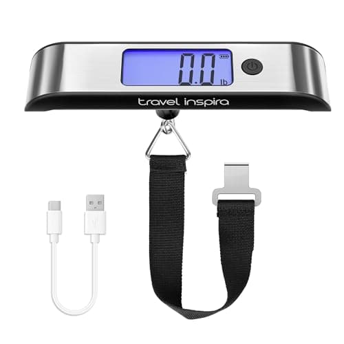 travel inspira travel inspira Rechargeable Luggage Scale 110lb/50kg - Large Backlit Display - Stainless Steel…