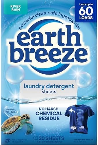 Earth Breeze Laundry Detergent Sheets River Rain - 60 Loads - Eco Laundry Sheets - Travel Laundry Detergent…