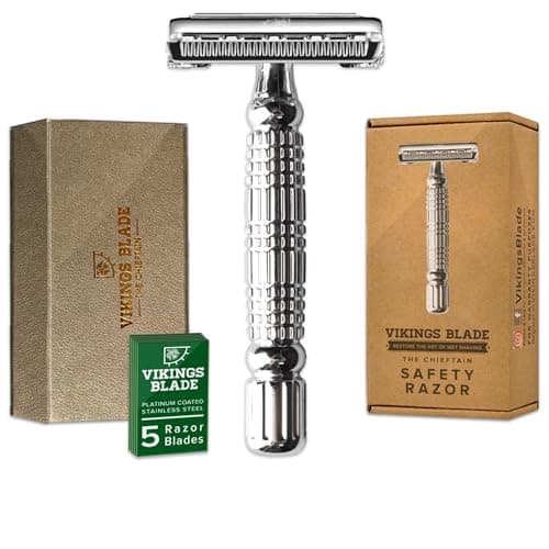 VIKINGS BLADE Double Edge Safety Razor for Men + 5 Swedish Steel Blades + Luxury Case. Smooth, Reusable…
