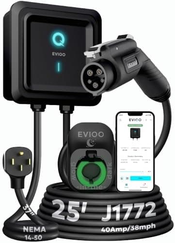 EVIQO Level 2 EV Charger, 40 Amp 240V, J1772 for Non-Tesla EVs, 25ft Cable, WiFi (2.4GHz) Smart App…