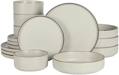 Gibson Elite Gelston Stoneware Matte Reactive Glaze 16 Piece (Service for 4) Plates and Bowl Dinnerware Set…