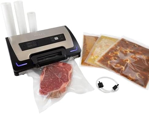 Nesco Premium Vacuum Sealer Kit featuring LiquidLock™, Includes large variety of Bags and Rolls VS-22LB, Built-in Canister…