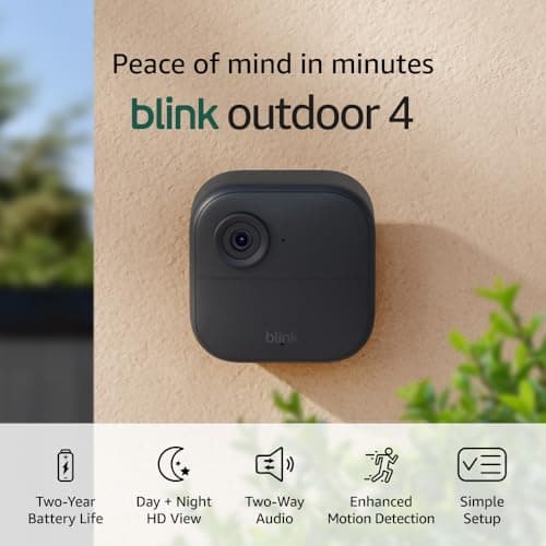 Blink Outdoor 4 – Wireless smart security camera, two-year battery life, 1080p HD day and infrared night live view, two-way talk…