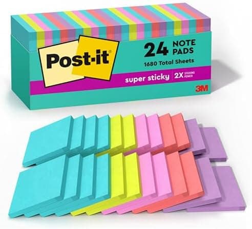 Post-it Super Sticky Notes, 24 Sticky Note Pads, 3 x 3 in., School Supplies, Office Products, 2X the Sticking…
