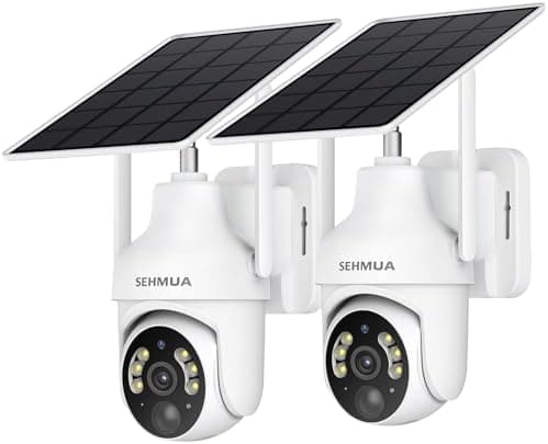 SEHMUA 2K Solar Security Cameras Wireless Outdoor, 2 Pack 360° View Pan/Tilt WiFi Security Camera Outside with Color Night…