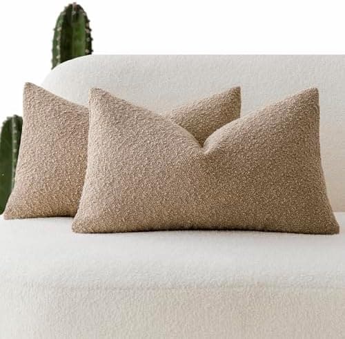 Foindtower Pack of 2 Textured Boucle Throw Pillow Covers Accent Solid Lumbar Pillow Cases Cozy Soft…