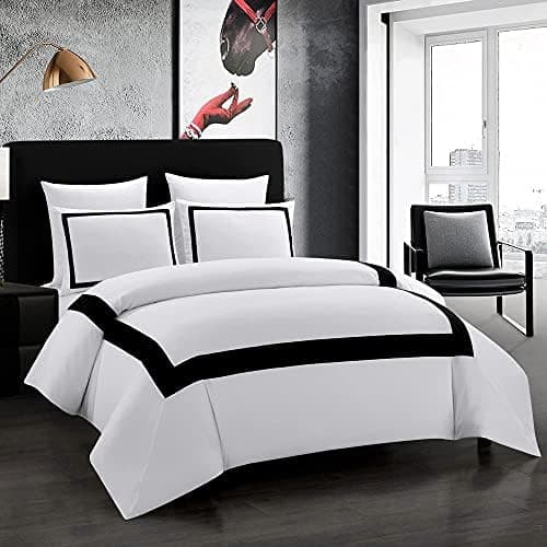 OSVINO Hotel Duvet Cover Set Queen Size 3Pcs Black Line Pattern Bedding Collection Ultra Soft Breathable…