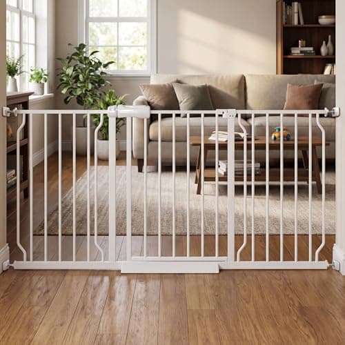 57.5"-62" Extra Wide Auto Closing Baby Safety Gate for Stairs & Doorways, Pressure Mounted No Drill Pet Gate…