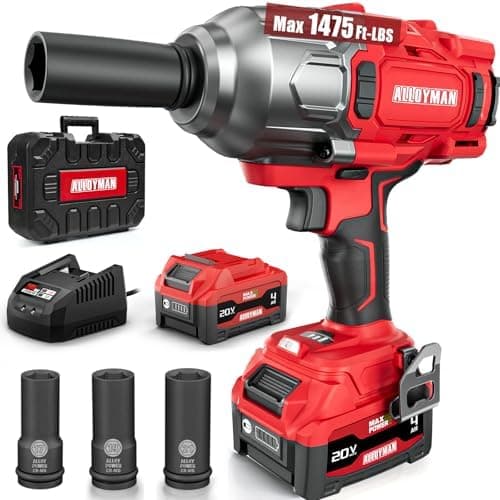 Alloyman Cordless Impact Wrench, 1475Ft-lbs (2000N.m) 1/2 High Torque Brushless Impact Gun, 20V Power Impact…