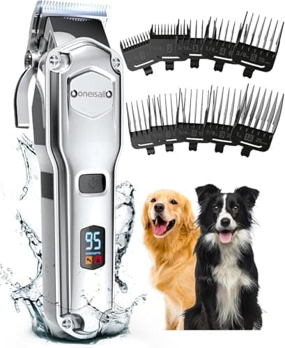 oneisall Dog Clippers for Grooming for Thick Heavy Coats/Low Noise Rechargeable Cordless Pet Shaver with Detachable Stainless…