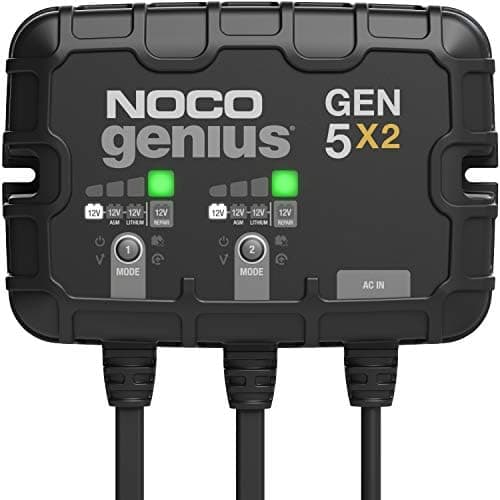 NOCO Genius GEN5X2: 2-Bank, 10A Onboard Battery Charger - 5A Per Bank, 12V Waterproof Marine Charger with…