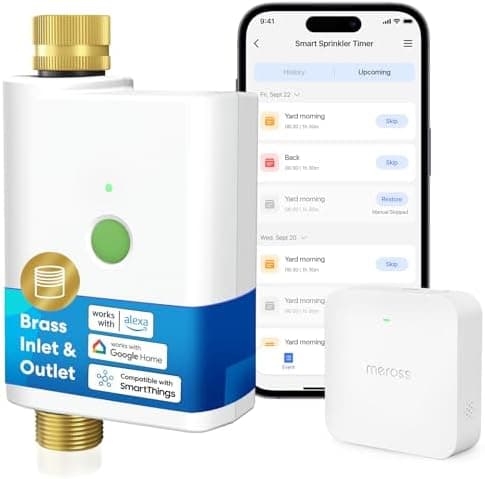 meross WiFi Water Timer for Garden Hose, Smart Hose Timer with Brass Inlet & Outet, WiFi Sprinkler Valve Work…