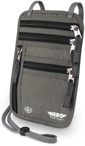 Hero Travel Supply HERO Neck Wallet - RFID Blocking Passport Holder, Easy to Conceal Travel Pouch (Army Grey)
