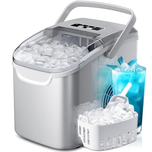 Portable Countertop Ice Maker Machine with Handle, 9 Bullet-Shaped Ice Cubes Ready in 6 Mins, 26Lbs/24H…