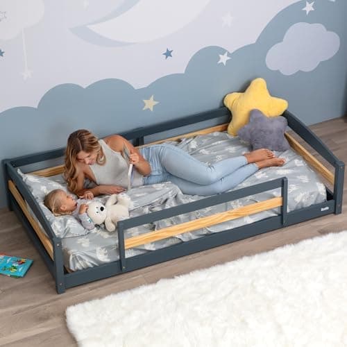 Ocodile Twin Floor Bed with Safety Guardrails for Kids, Montessori Inspired with Rails and 2 Openings, Twin…