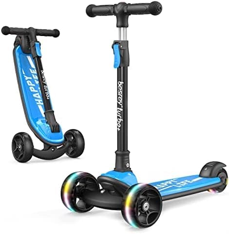 Besrey Kick Scooter for Kids Ages 3-10, 3-Wheel Folding Scooter with Adjustable Height, LED Light Wheels…