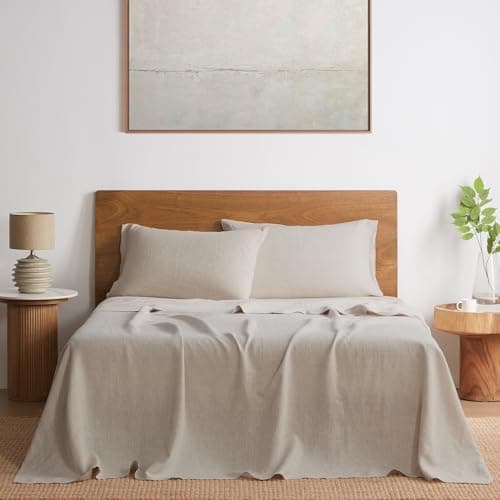 DAPU Pure Linen Sheets Set, 100% French Linen from Normandy, Breathable and Durable for Hot Sleepers, 4 Pcs…