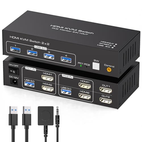 4K@120Hz KVM Switch 2 Monitors 2 Computers 8K@60Hz HDMI KVM Switch Share Dual Monitor and 4 USB Devices Support Extended/Copy…