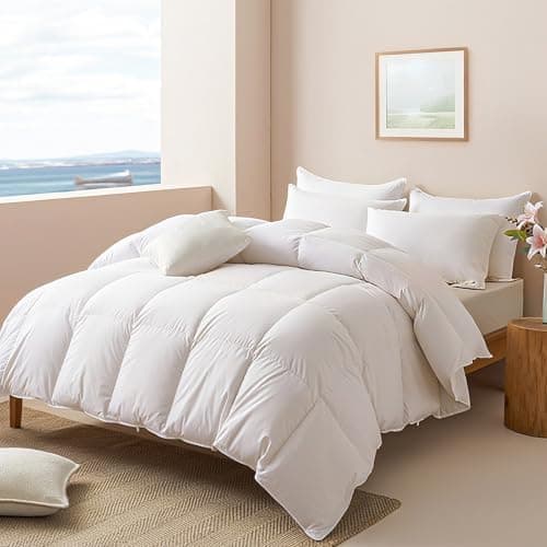 APSMILE Goose Feather Down Fibers Comforter Full Size, Organic Cotton Duvet Insert, All Season Warmth, Baffle…