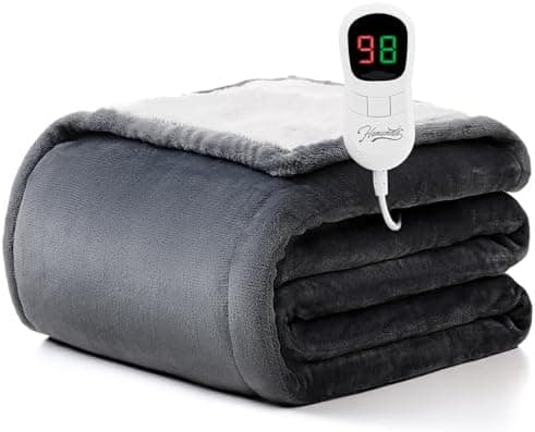 Homemate Heated Blanket Electric Throw - 50"x60" Heating Blanket Throw 1/2/4/6/8 Hours Auto-Off 10 Heat Level…